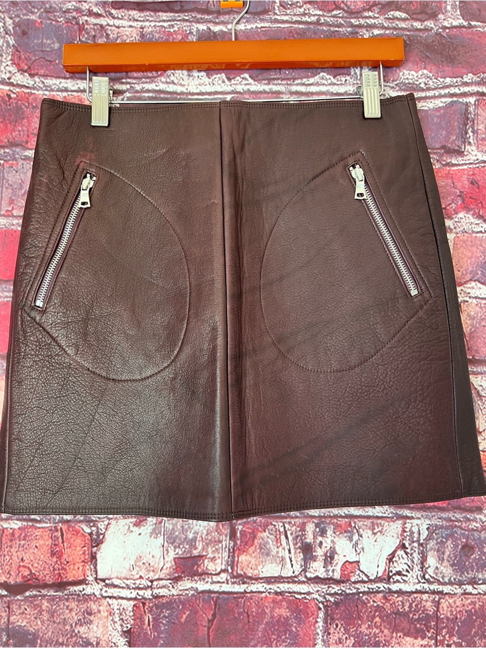 GAP NWT Oxblood Burgundy Genuine Leather Zip-Pocket Mini Skirt